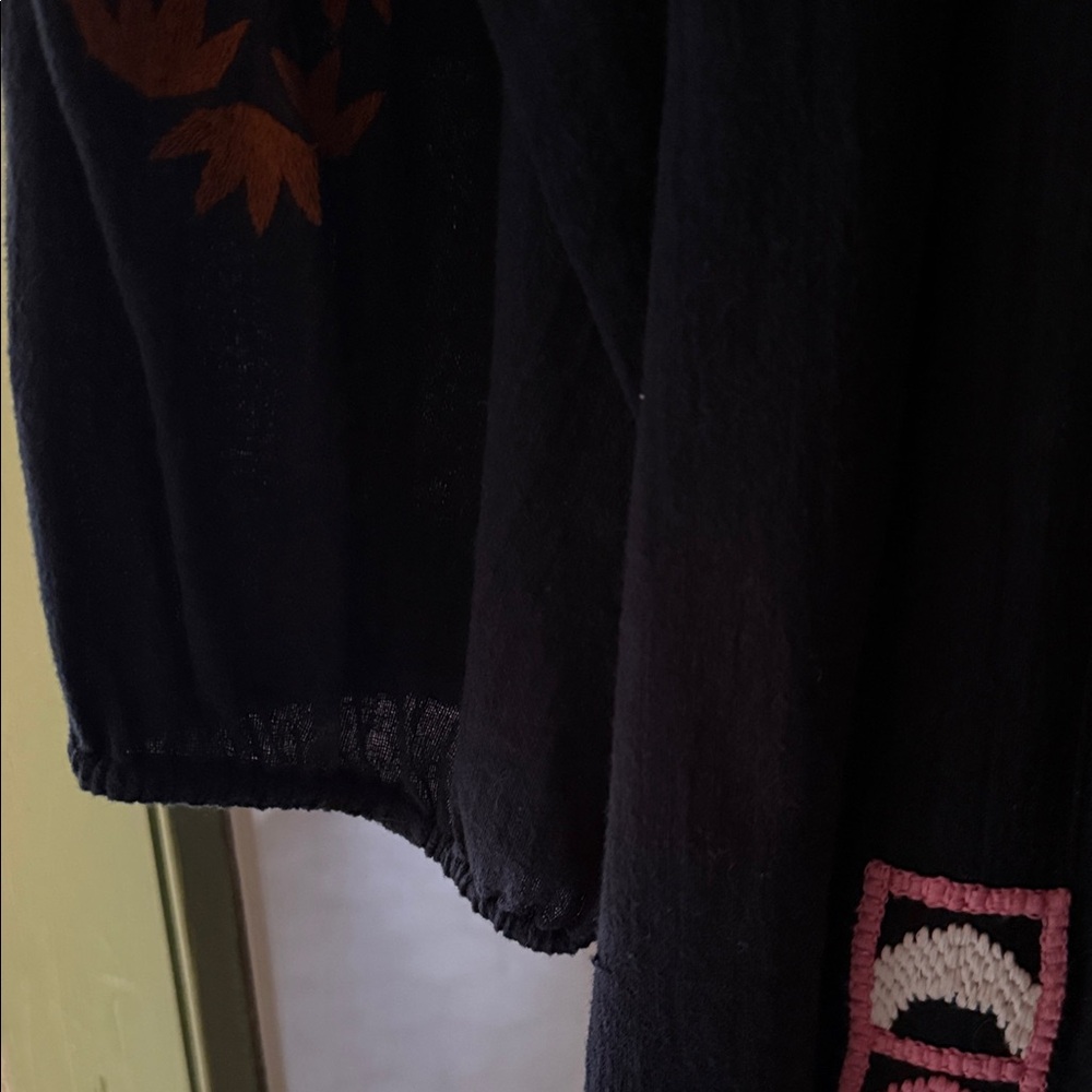 FIGUE Black Embroidered Tunic with Pink,White, and brown Accents size Large - Picture 5 of 6